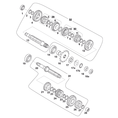 Mutter Kettenritzel mit Sicherungsblech 17a,17b,18a